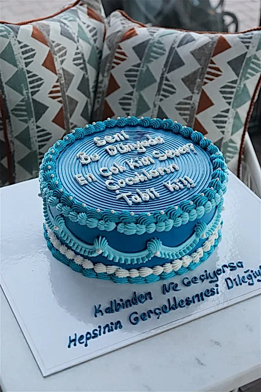 Butik Mavi Yazılı Nostaljik Pasta (Vintage Cake)